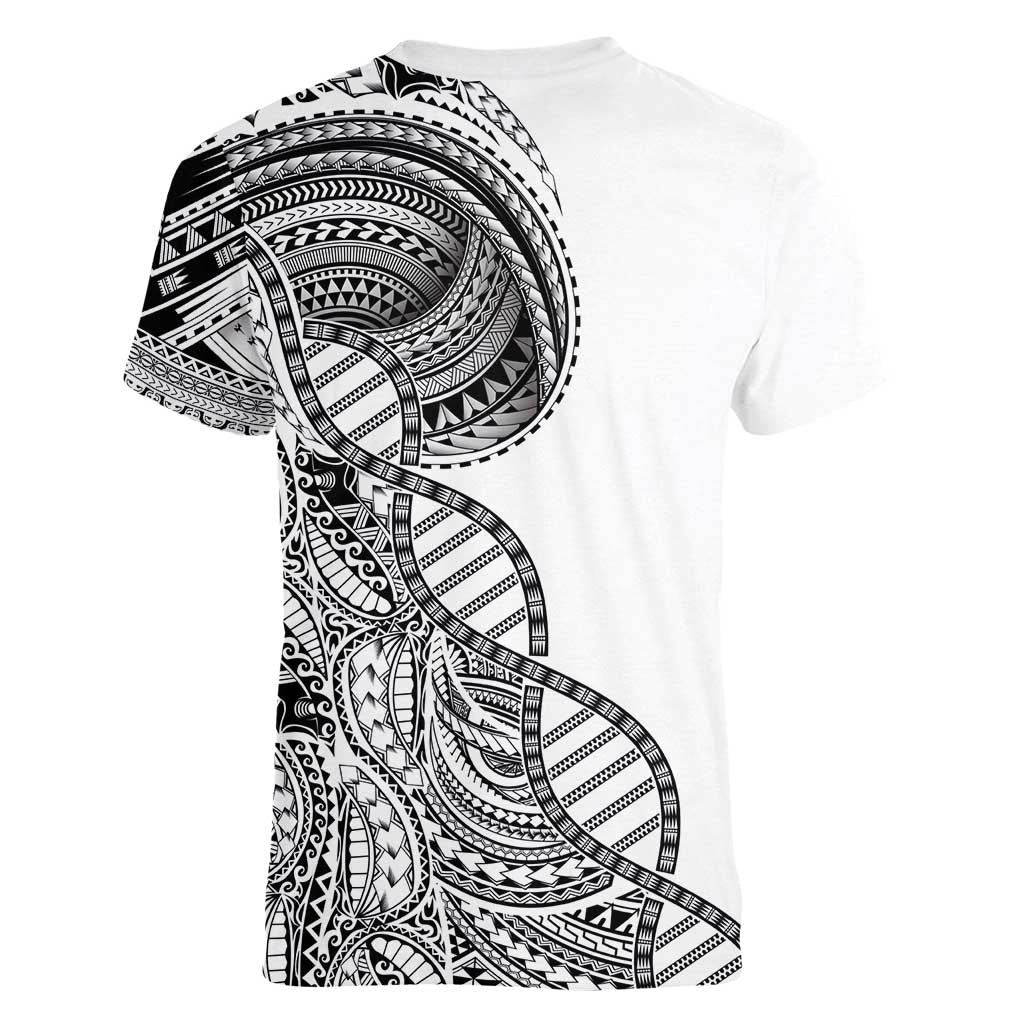 Samoan DNA Art Tattoo Women V-Neck T-Shirt Polynesian Pattern White Color