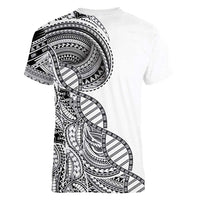 Samoan DNA Art Tattoo Women V-Neck T-Shirt Polynesian Pattern White Color