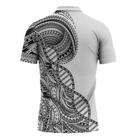Samoan DNA Art Tattoo Zipper Polo Shirt Polynesian Pattern White Color LT03 - Polynesian Pride