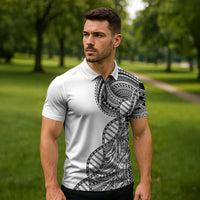 Samoan DNA Art Tattoo Zipper Polo Shirt Polynesian Pattern White Color LT03 - Polynesian Pride