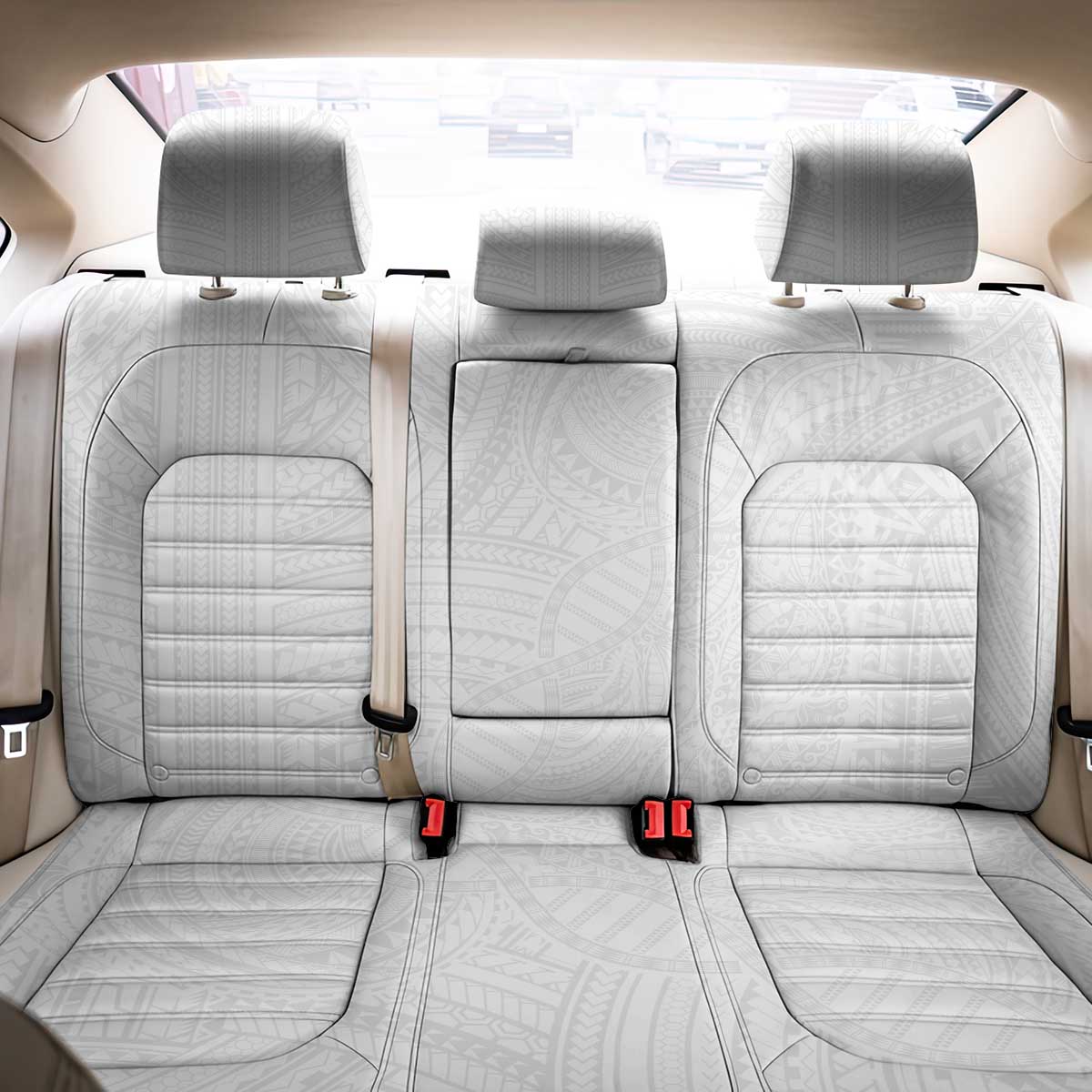 Samoan DNA Art Tattoo Back Car Seat Cover Polynesian Pattern All White LT03 - Polynesian Pride