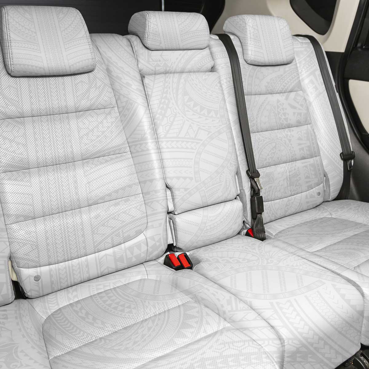 Samoan DNA Art Tattoo Back Car Seat Cover Polynesian Pattern All White LT03 - Polynesian Pride