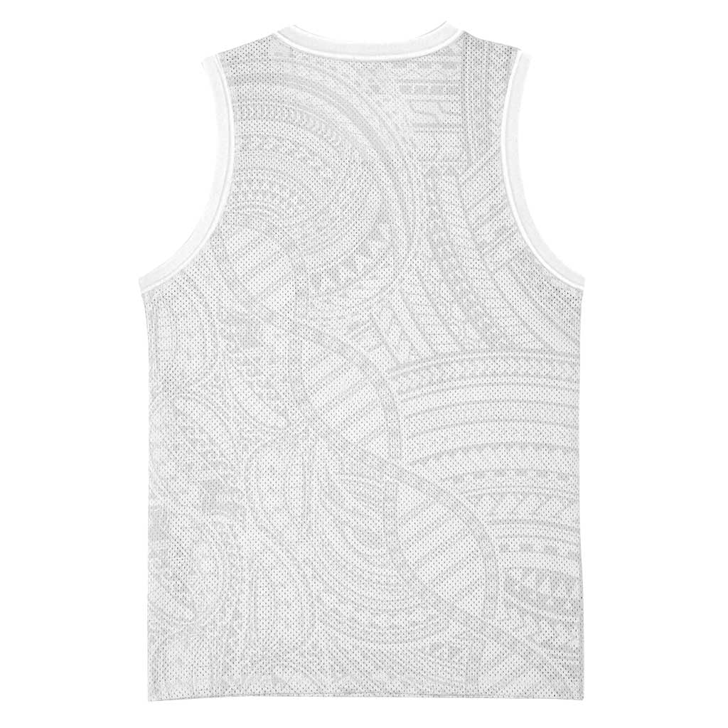 Samoan DNA Art Tattoo Basketball Jersey Polynesian Pattern All White LT03 - Polynesian Pride