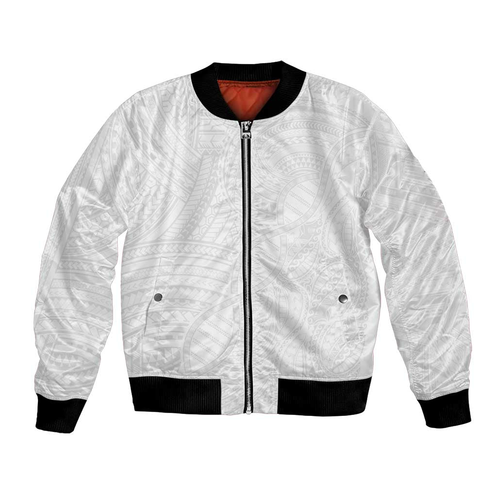 Samoan DNA Art Tattoo Bomber Jacket Polynesian Pattern All White LT03 Unisex White - Polynesian Pride