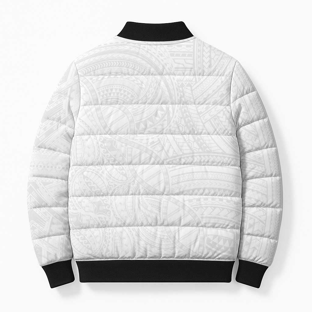 Samoan DNA Art Tattoo Bomber Puffer Jacket Polynesian Pattern All White LT03 - Polynesian Pride