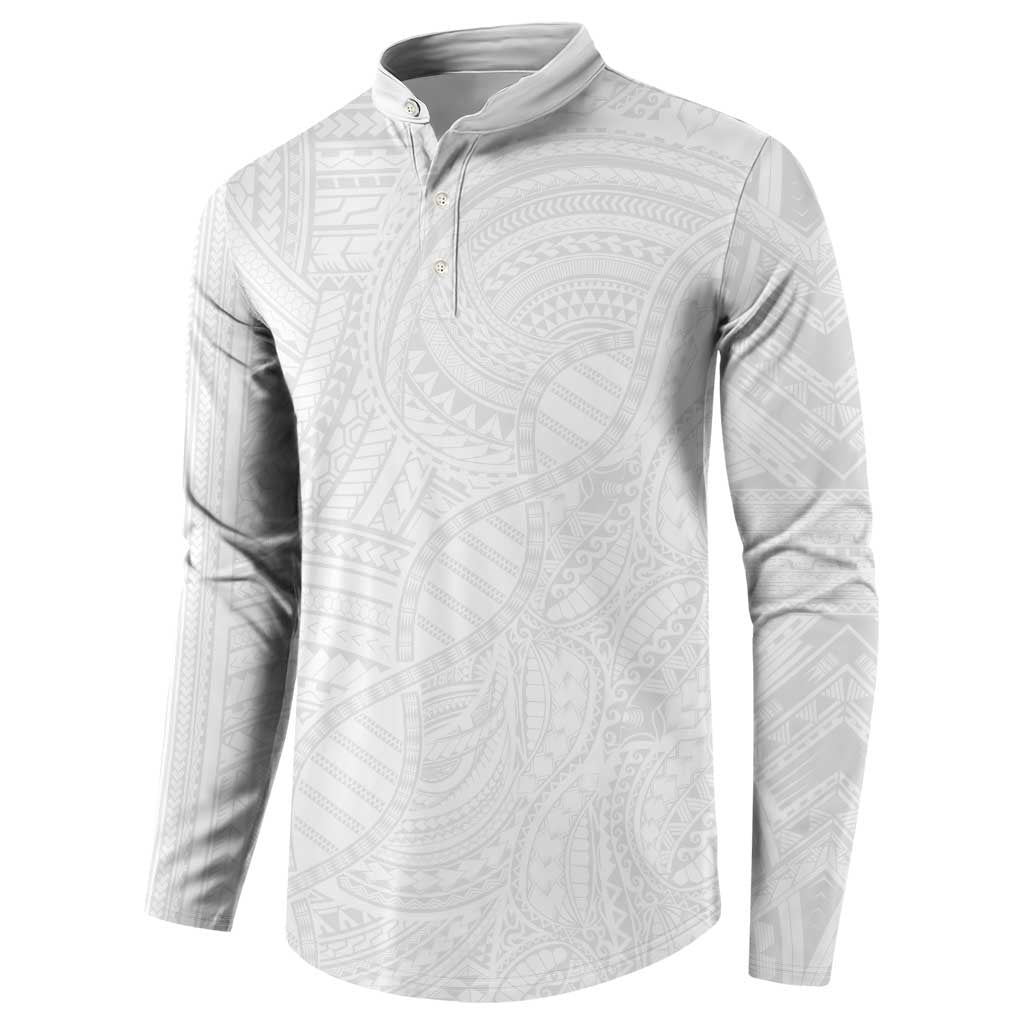Samoan DNA Art Tattoo Button Sweatshirt Polynesian Pattern All White LT03 - Polynesian Pride