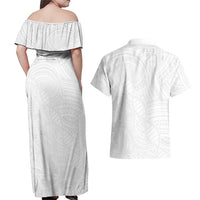 Samoan DNA Art Tattoo Couples Matching Off Shoulder Maxi Dress and Hawaiian Shirt Polynesian Pattern All White LT03 - Polynesian Pride