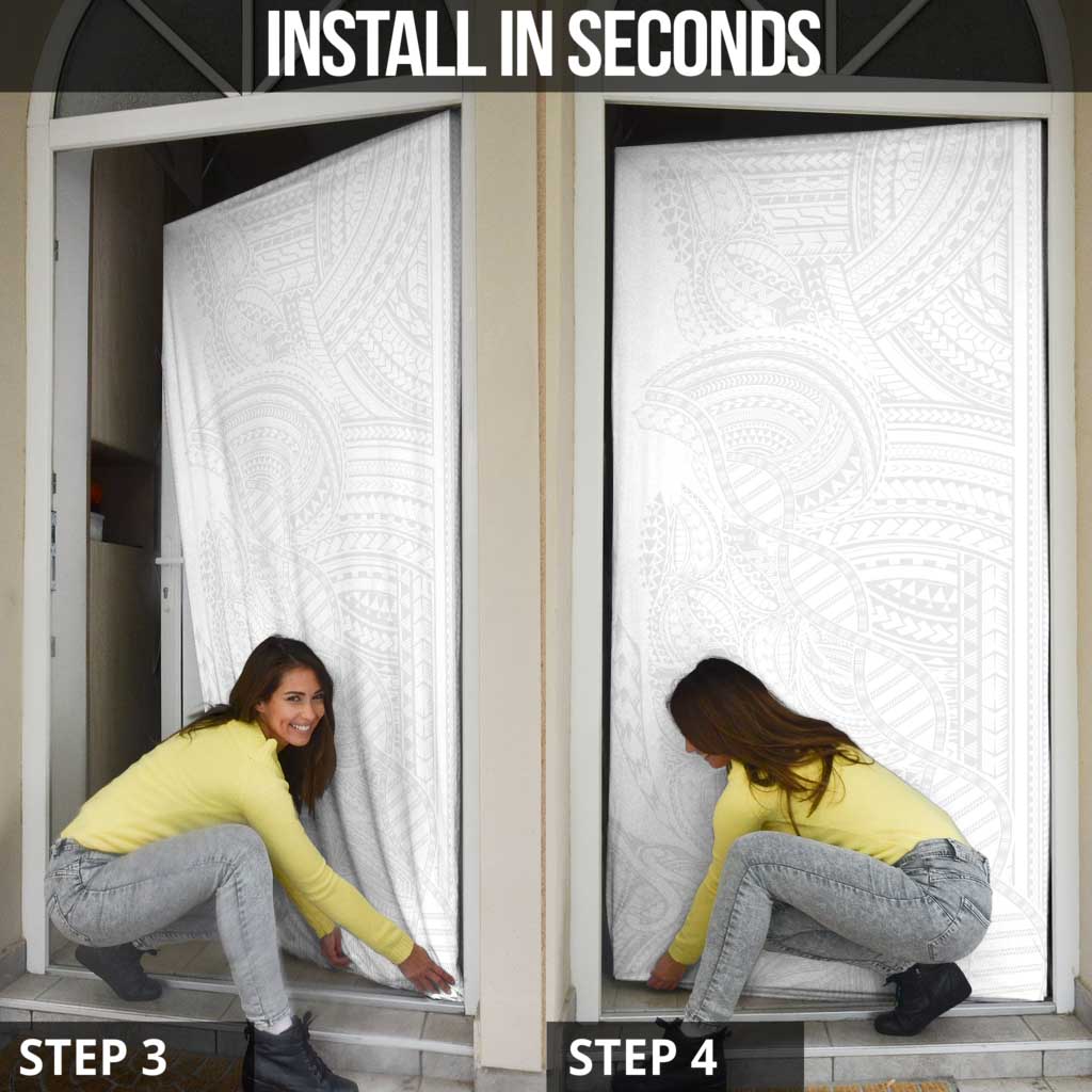 Samoan DNA Art Tattoo Door Cover Polynesian Pattern All White LT03 - Polynesian Pride