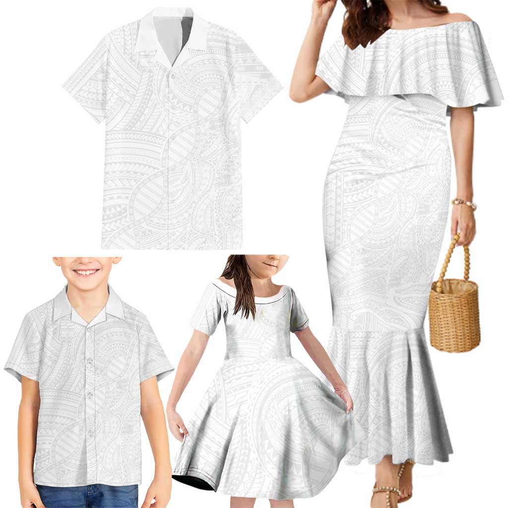 Samoan DNA Art Tattoo Family Matching Mermaid Dress and Hawaiian Shirt Polynesian Pattern All White LT03 - Polynesian Pride
