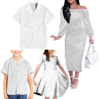 Samoan DNA Art Tattoo Family Matching Off The Shoulder Long Sleeve Dress and Hawaiian Shirt Polynesian Pattern All White