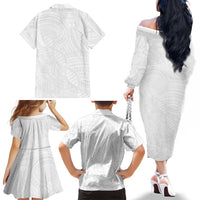 Samoan DNA Art Tattoo Family Matching Off The Shoulder Long Sleeve Dress and Hawaiian Shirt Polynesian Pattern All White