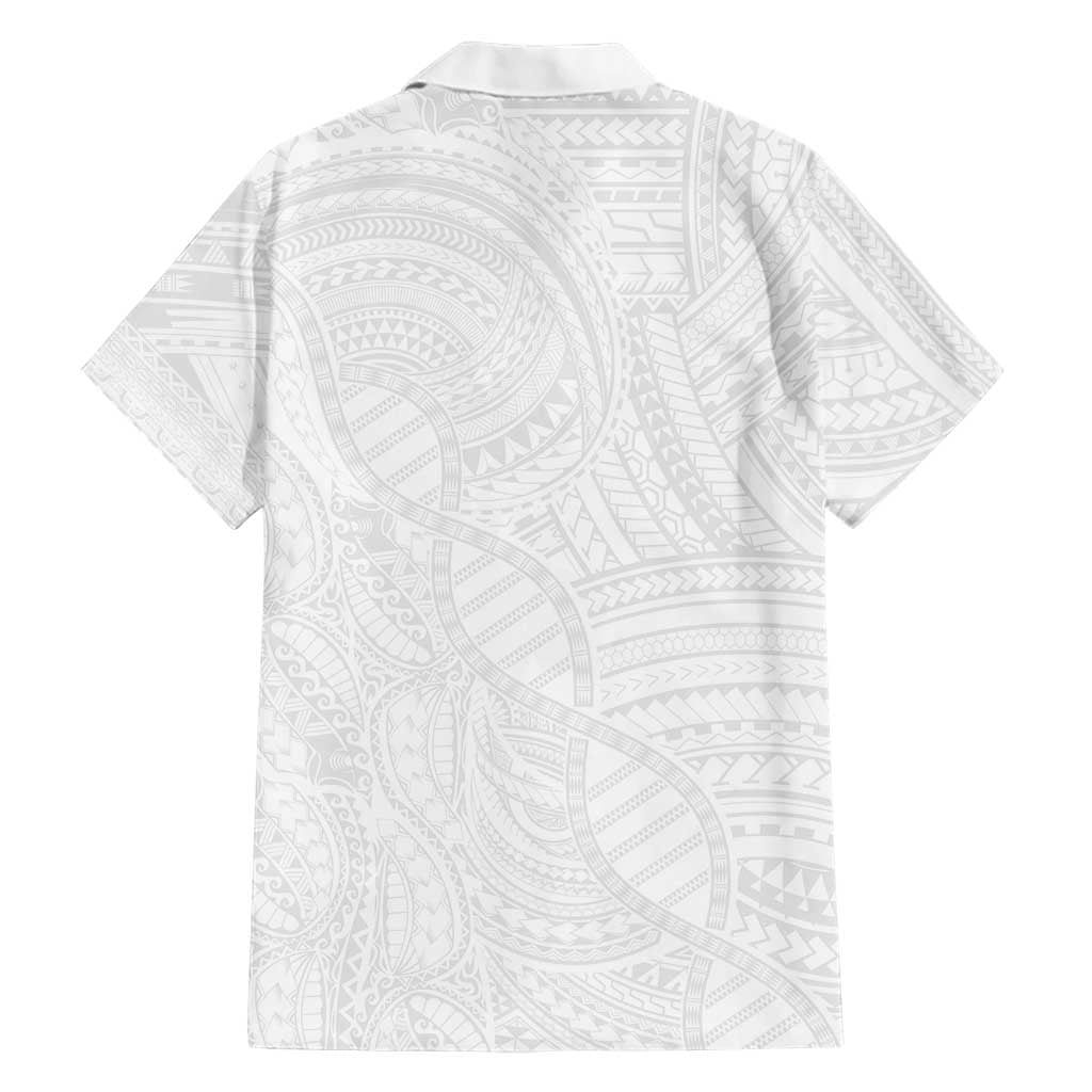 Samoan DNA Art Tattoo Family Matching Off The Shoulder Long Sleeve Dress and Hawaiian Shirt Polynesian Pattern All White