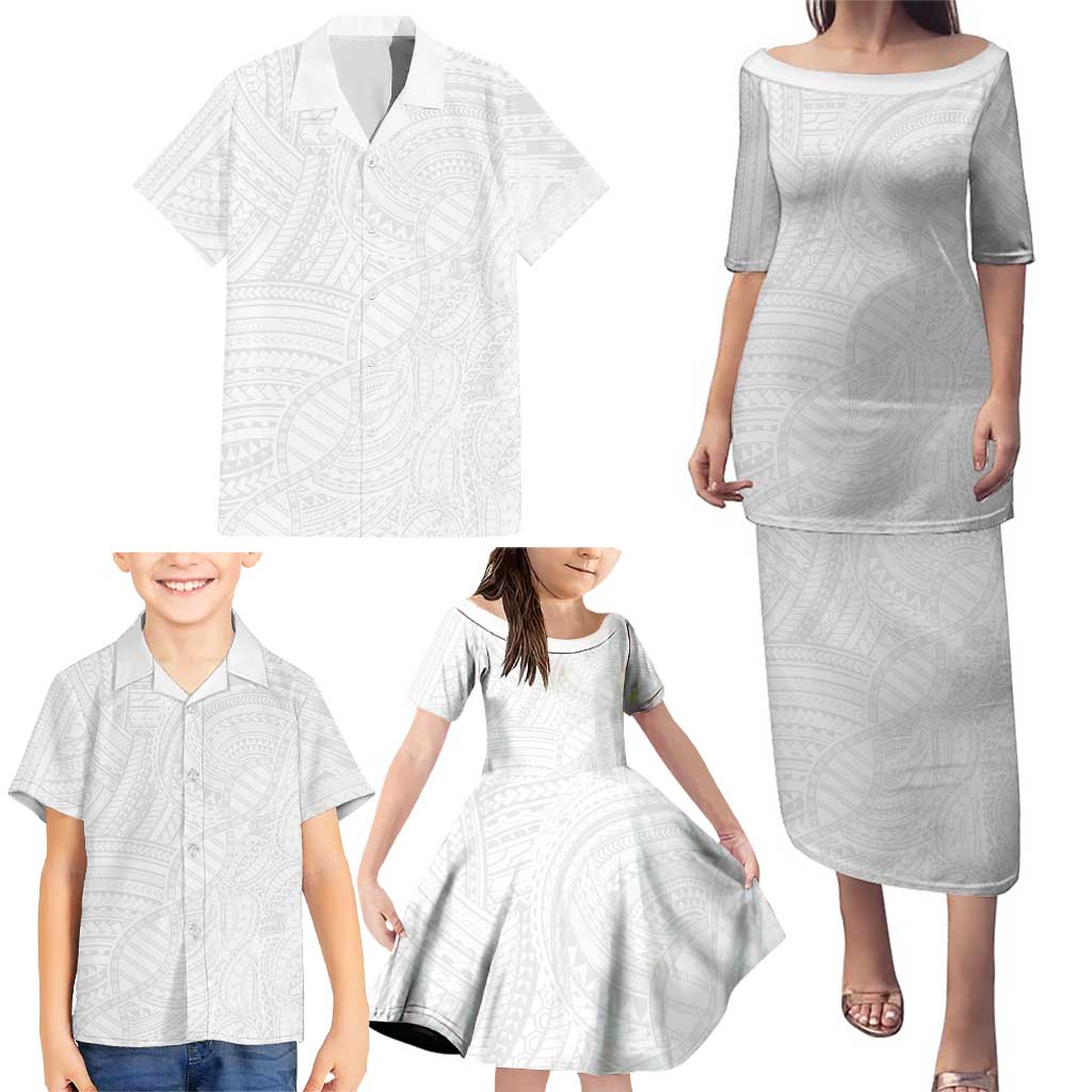 Samoan DNA Art Tattoo Family Matching Puletasi and Hawaiian Shirt Polynesian Pattern All White LT03 - Polynesian Pride