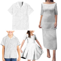 Samoan DNA Art Tattoo Family Matching Puletasi and Hawaiian Shirt Polynesian Pattern All White LT03 - Polynesian Pride