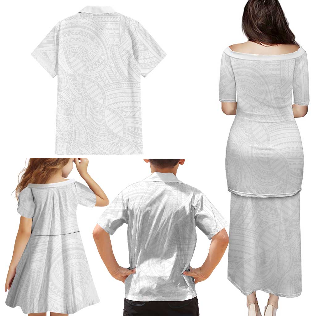 Samoan DNA Art Tattoo Family Matching Puletasi and Hawaiian Shirt Polynesian Pattern All White LT03 - Polynesian Pride
