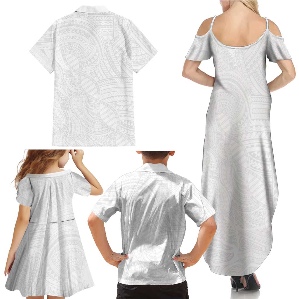 Samoan DNA Art Tattoo Family Matching Summer Maxi Dress and Hawaiian Shirt Polynesian Pattern All White