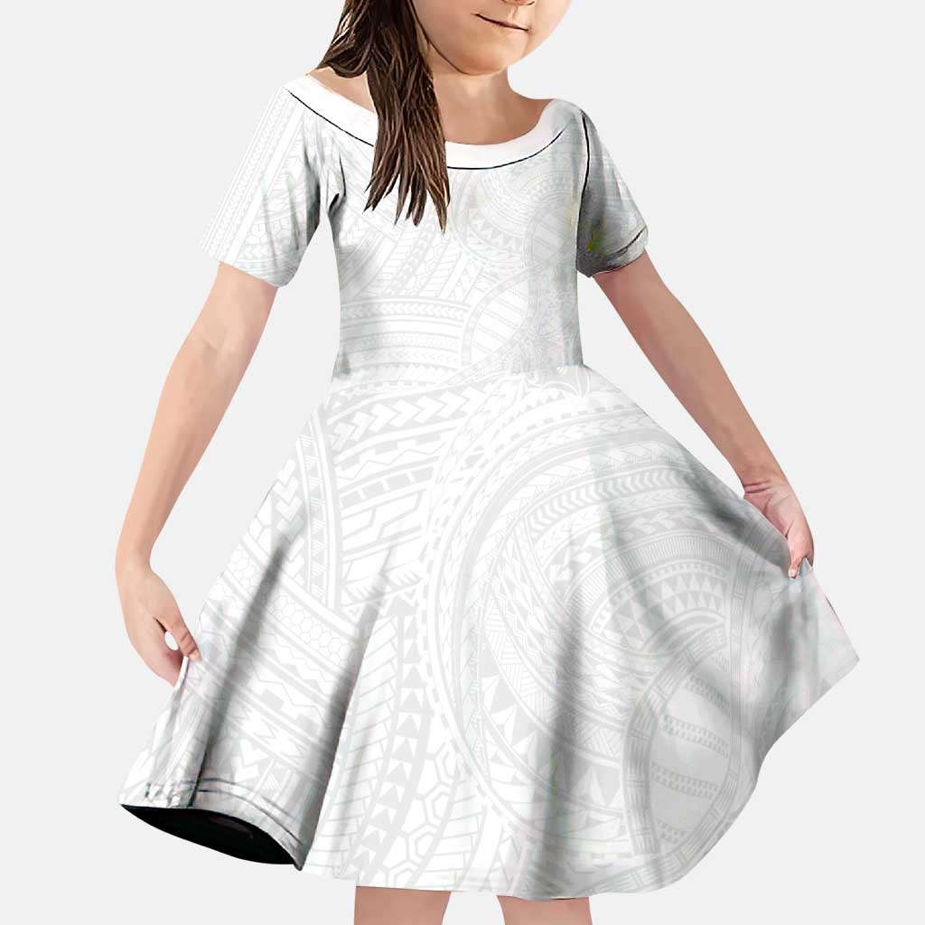 Samoan DNA Art Tattoo Family Matching Tank Maxi Dress and Hawaiian Shirt Polynesian Pattern All White