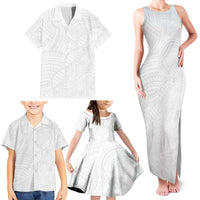 Samoan DNA Art Tattoo Family Matching Tank Maxi Dress and Hawaiian Shirt Polynesian Pattern All White