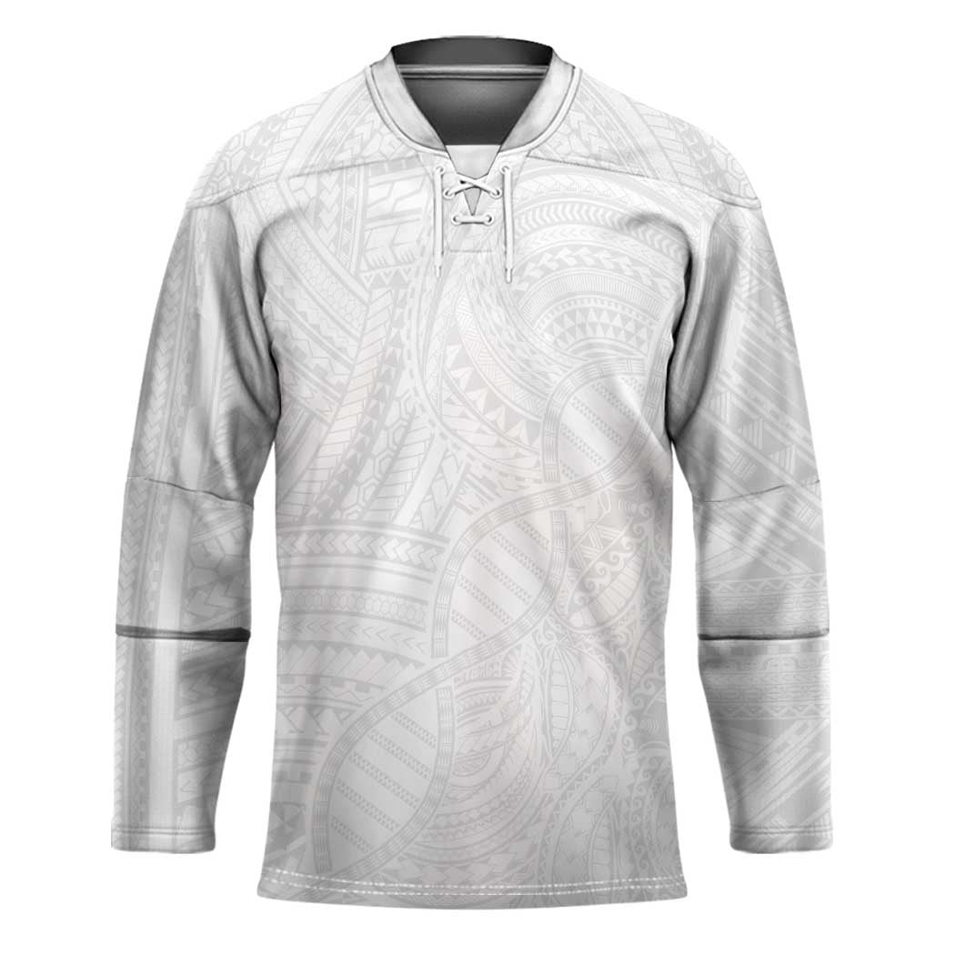 Samoan DNA Art Tattoo Hockey Jersey Polynesian Pattern All White LT03 Unisex White - Polynesian Pride