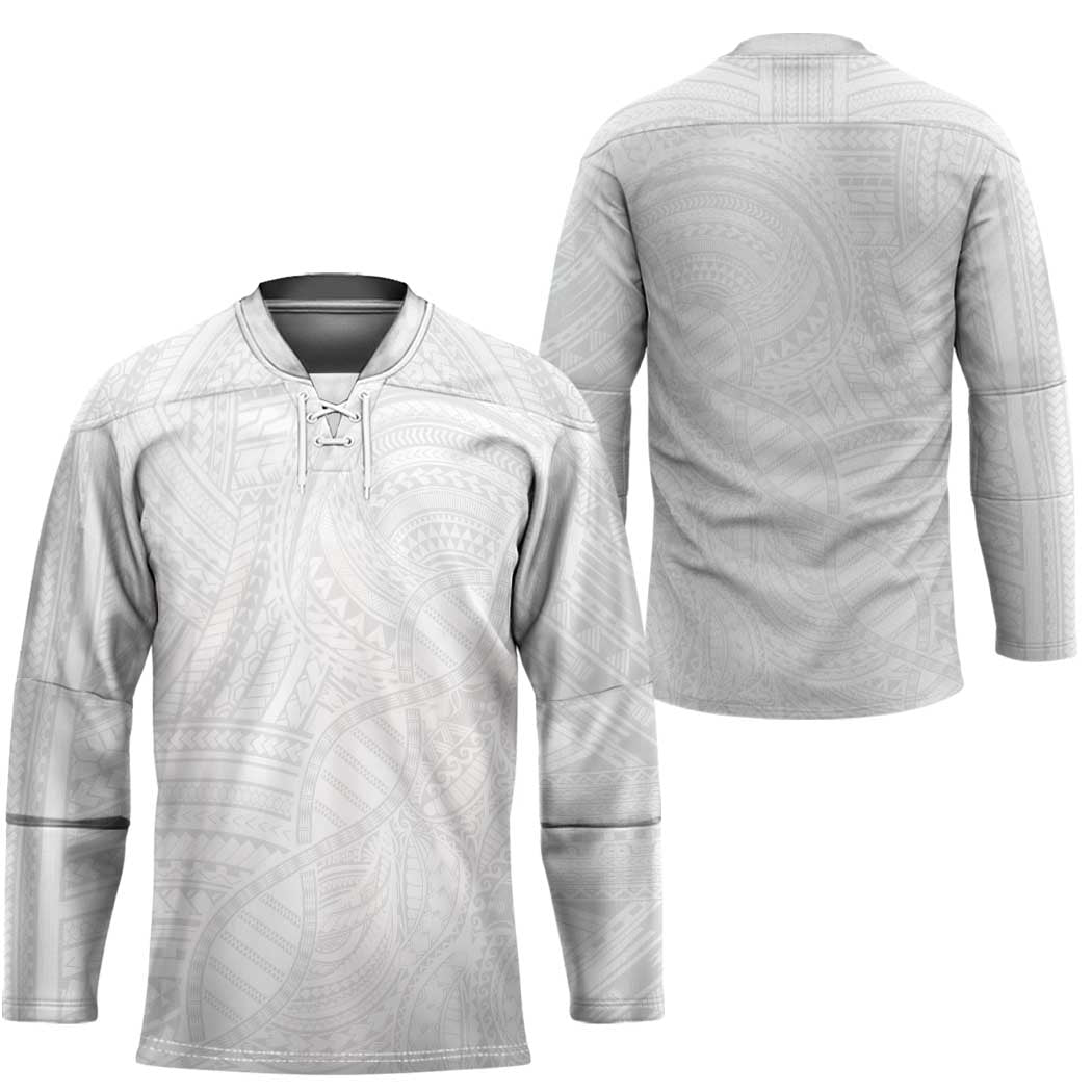 Samoan DNA Art Tattoo Hockey Jersey Polynesian Pattern All White LT03 - Polynesian Pride