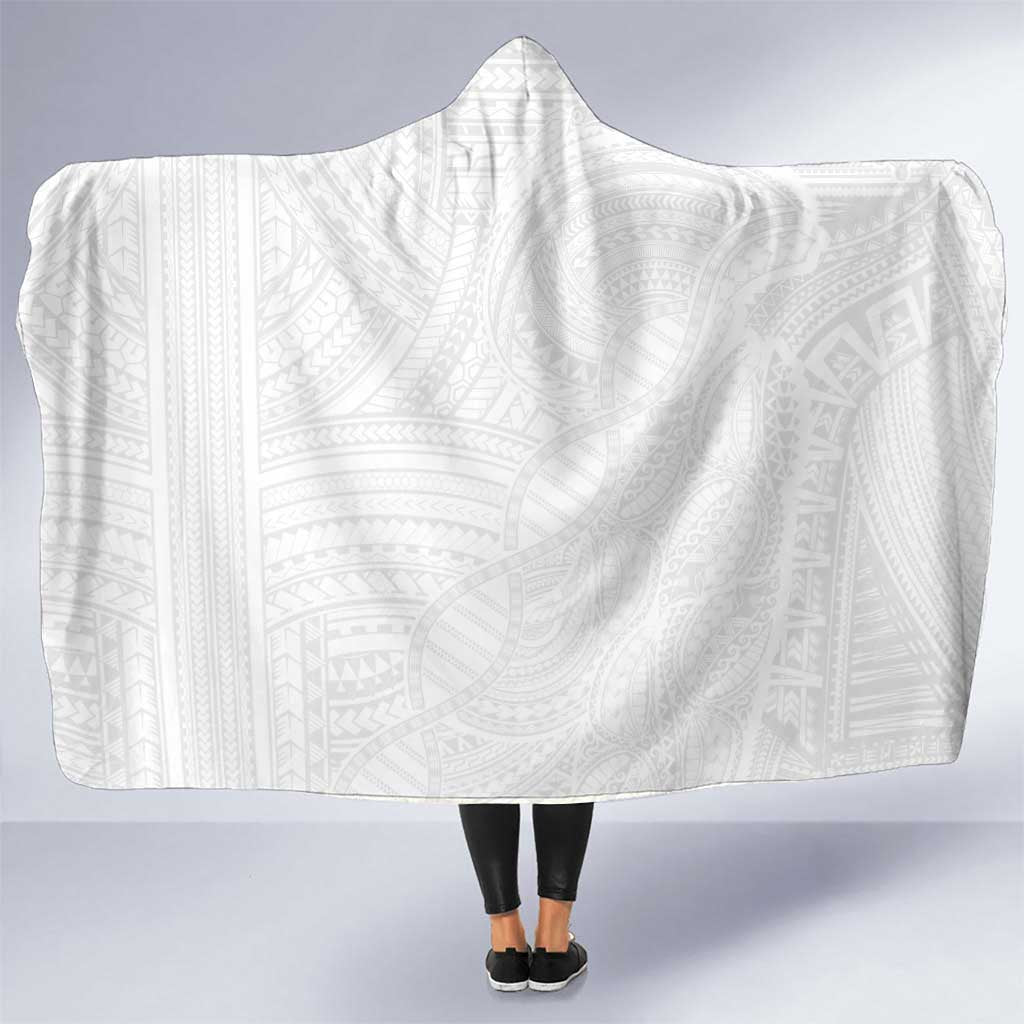 Samoan DNA Art Tattoo Hooded Blanket Polynesian Pattern All White LT03 One Size White - Polynesian Pride