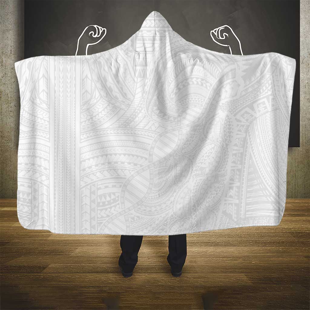 Samoan DNA Art Tattoo Hooded Blanket Polynesian Pattern All White LT03 - Polynesian Pride