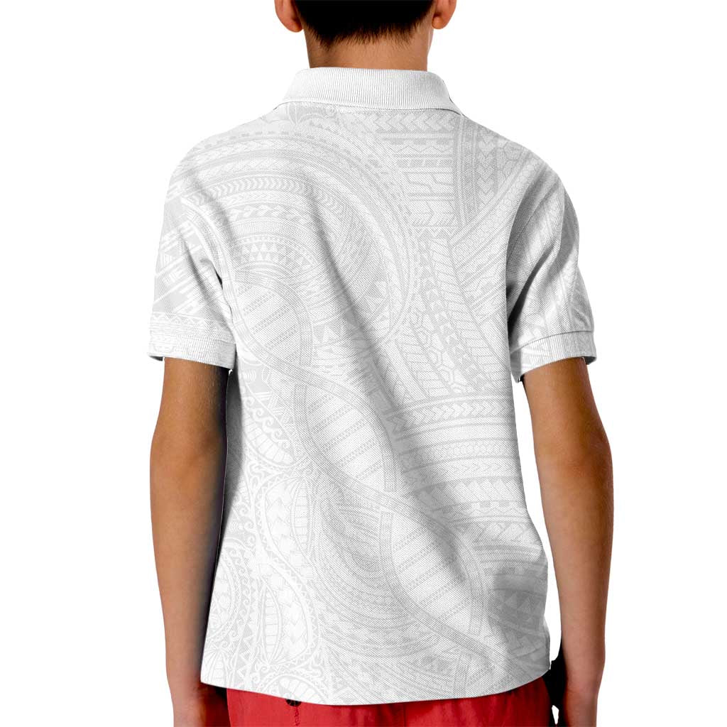 Samoan DNA Art Tattoo Kid Polo Shirt Polynesian Pattern All White LT03 - Polynesian Pride
