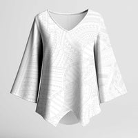 Samoan DNA Art Tattoo Kimono Sleeve Blouse Polynesian Pattern All White LT03 Female White - Polynesian Pride