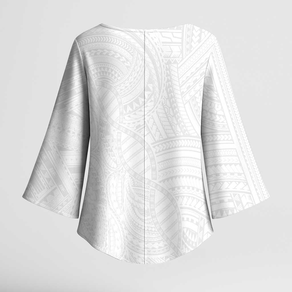 Samoan DNA Art Tattoo Kimono Sleeve Blouse Polynesian Pattern All White LT03 - Polynesian Pride