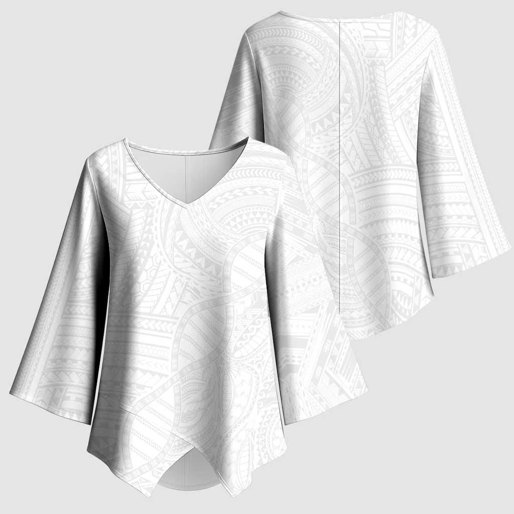 Samoan DNA Art Tattoo Kimono Sleeve Blouse Polynesian Pattern All White LT03 - Polynesian Pride
