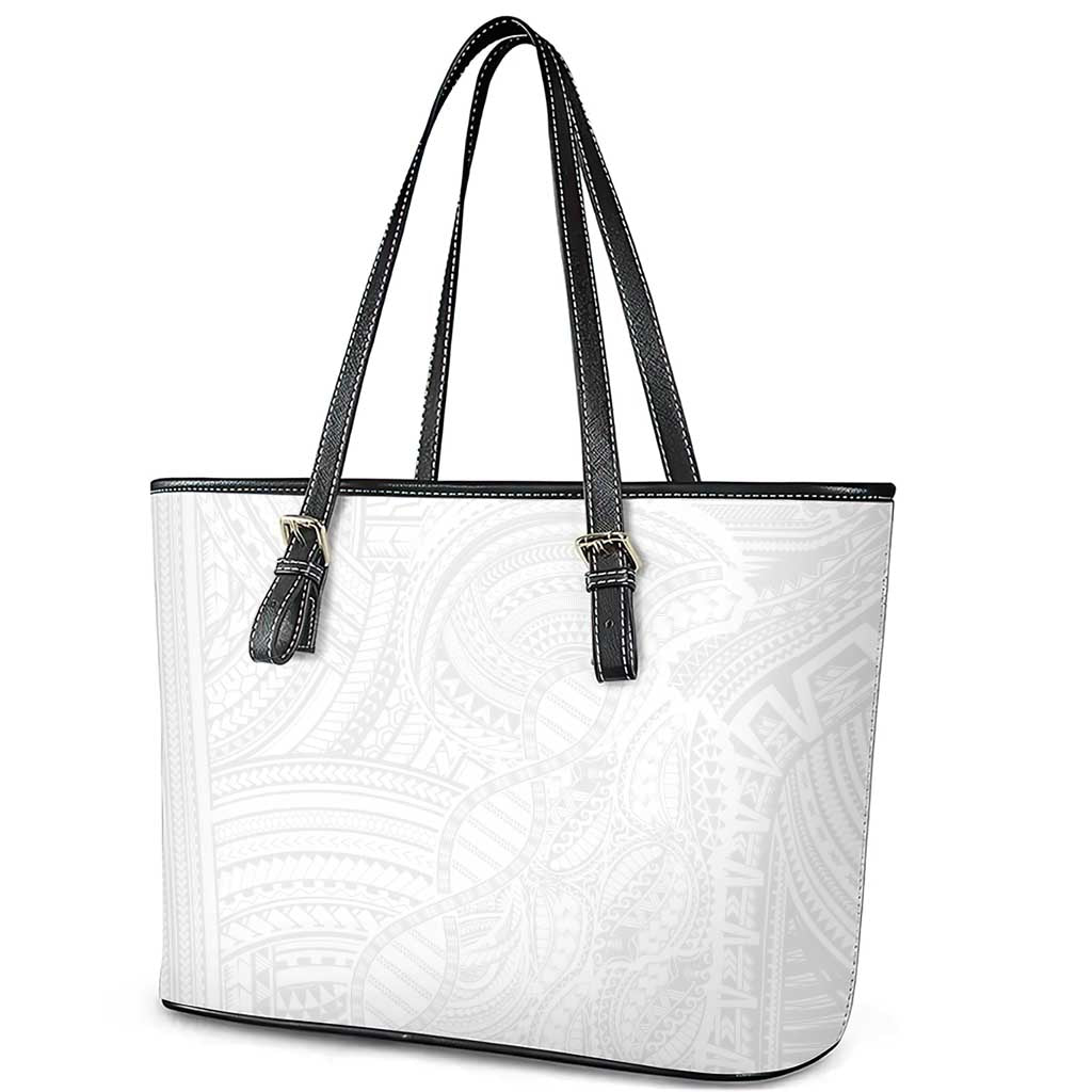 Samoan DNA Art Tattoo Leather Tote Bag Polynesian Pattern All White LT03 - Polynesian Pride