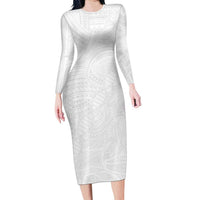 Samoan DNA Art Tattoo Long Sleeve Bodycon Dress Polynesian Pattern All White