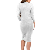 Samoan DNA Art Tattoo Long Sleeve Bodycon Dress Polynesian Pattern All White