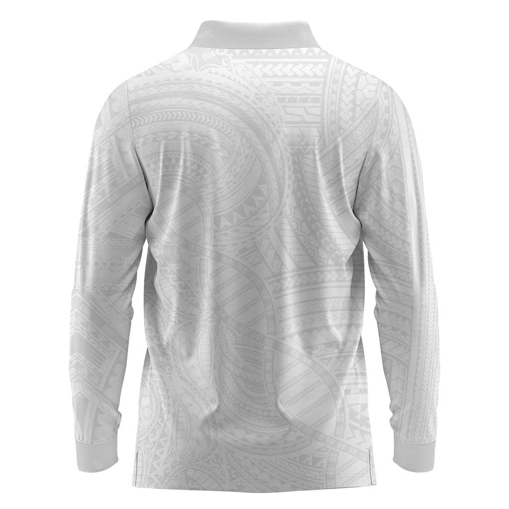 Samoan DNA Art Tattoo Long Sleeve Polo Shirt Polynesian Pattern All White LT03 - Polynesian Pride
