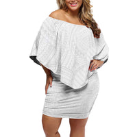 Samoan DNA Art Tattoo Off Shoulder Short Dress Polynesian Pattern All White LT03 Women White - Polynesian Pride