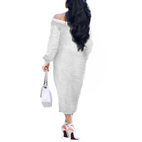 Samoan DNA Art Tattoo Off The Shoulder Long Sleeve Dress Polynesian Pattern All White LT03 - Polynesian Pride