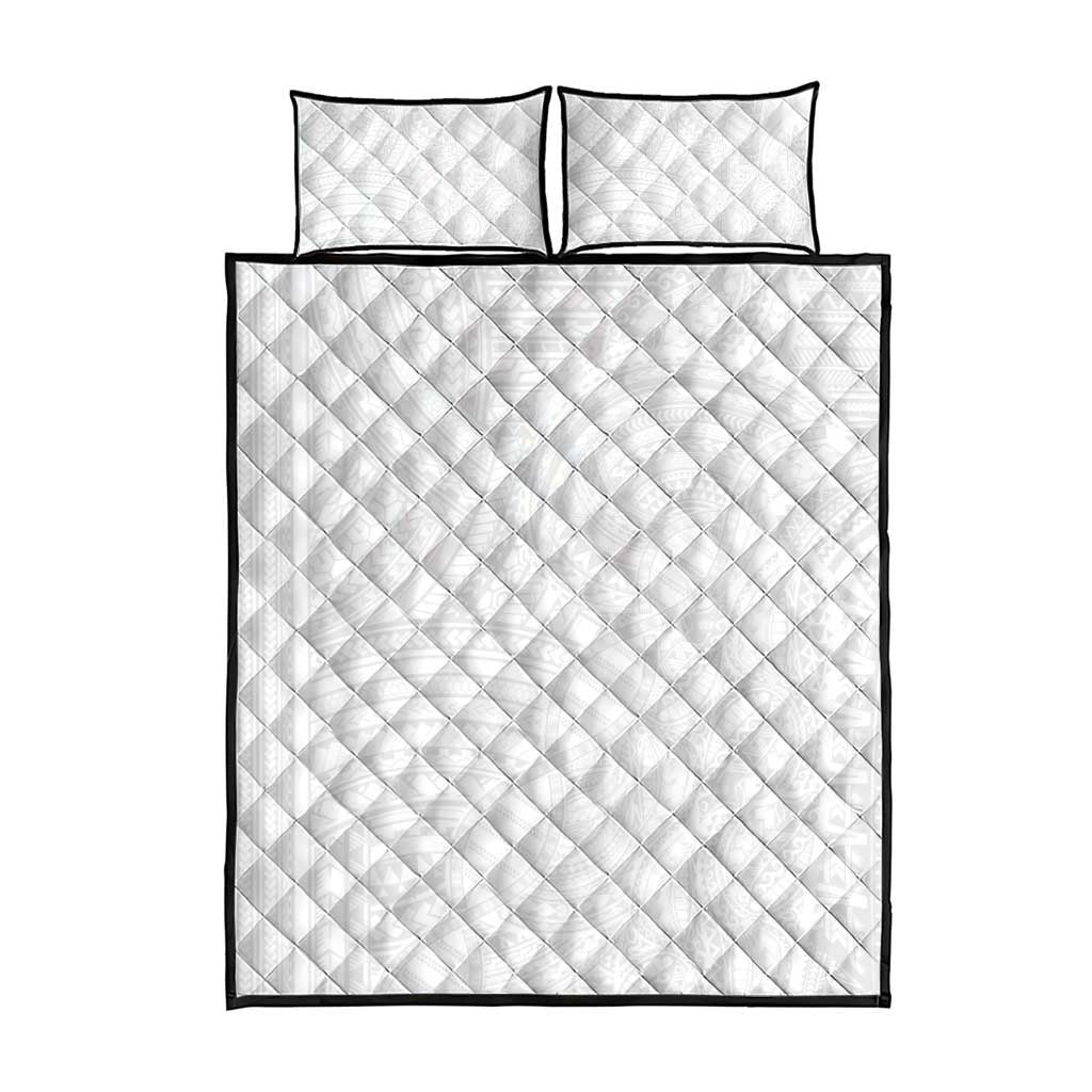 Samoan DNA Art Tattoo Quilt Bed Set Polynesian Pattern All White