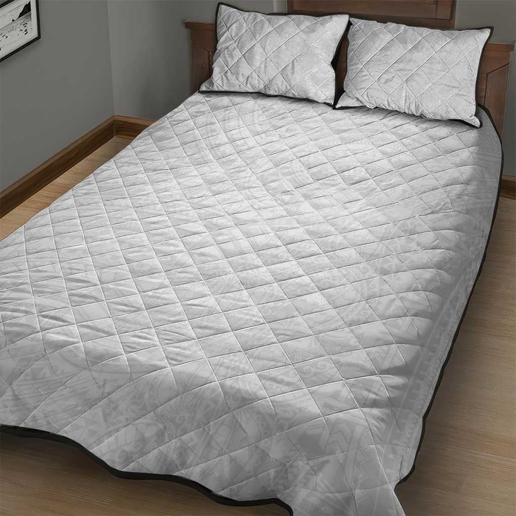 Samoan DNA Art Tattoo Quilt Bed Set Polynesian Pattern All White
