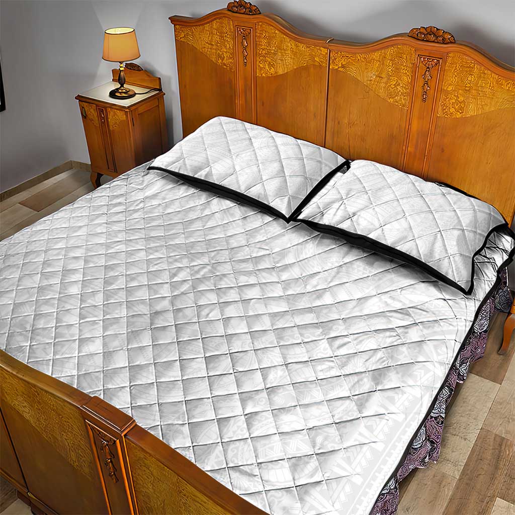 Samoan DNA Art Tattoo Quilt Bed Set Polynesian Pattern All White