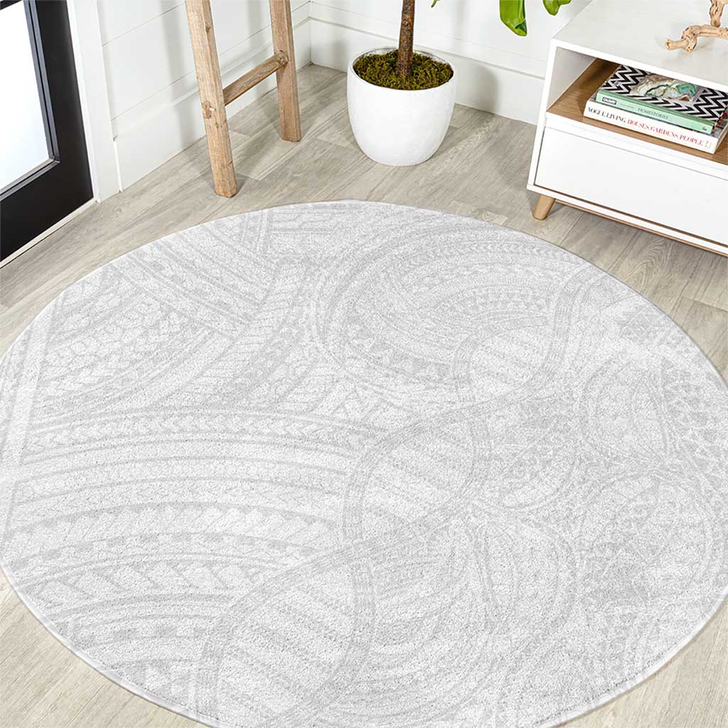 Samoan DNA Art Tattoo Round Carpet Polynesian Pattern All White