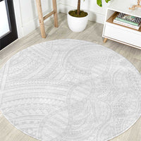 Samoan DNA Art Tattoo Round Carpet Polynesian Pattern All White