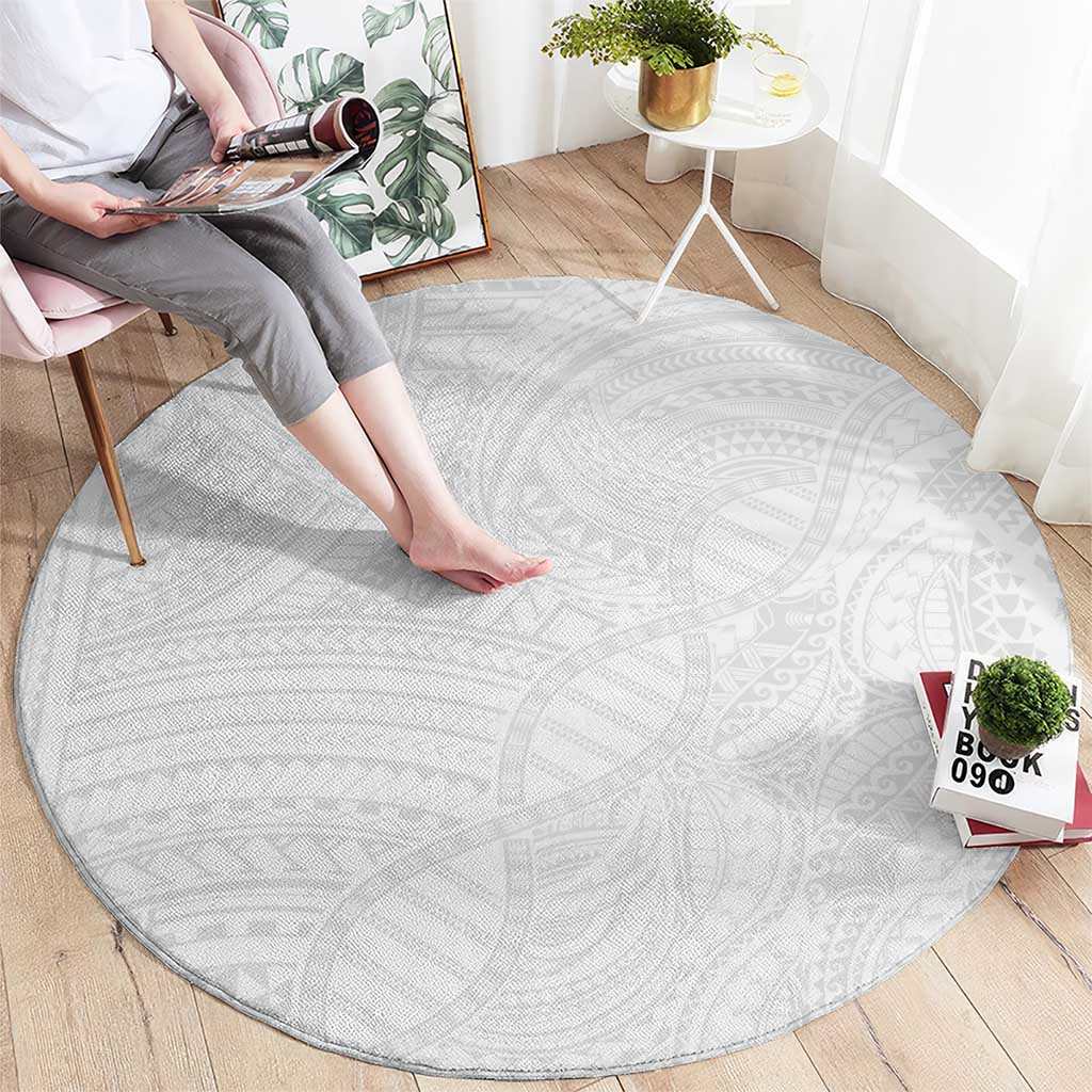 Samoan DNA Art Tattoo Round Carpet Polynesian Pattern All White