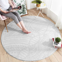 Samoan DNA Art Tattoo Round Carpet Polynesian Pattern All White