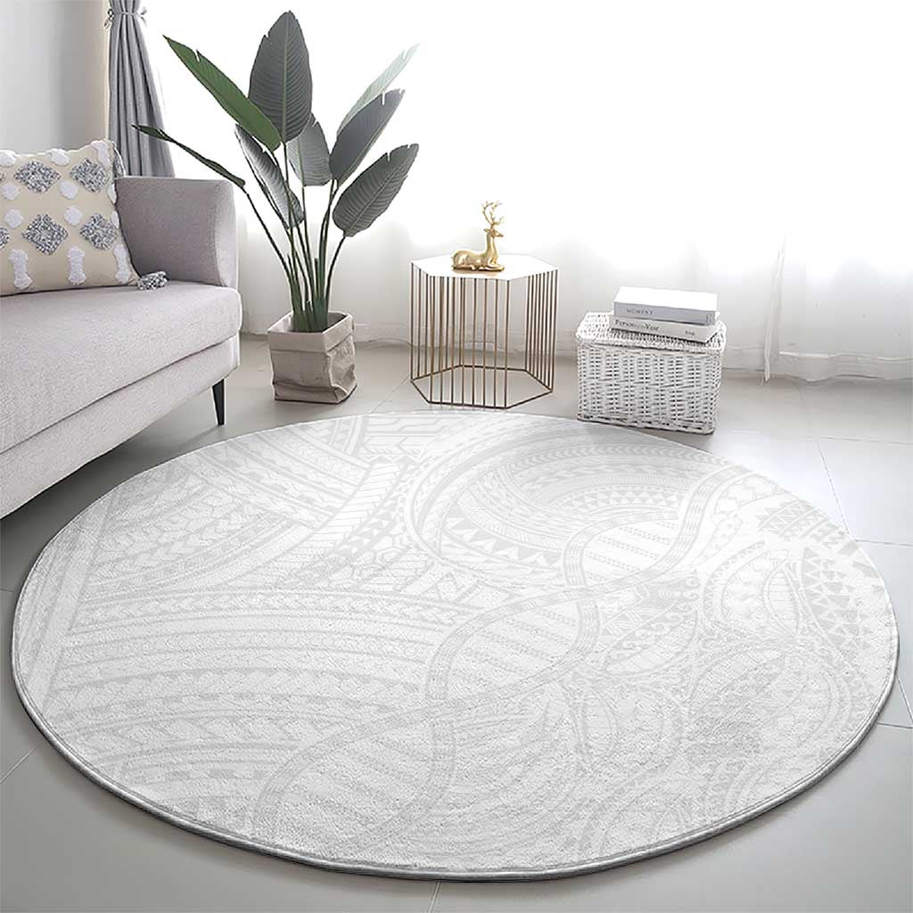 Samoan DNA Art Tattoo Round Carpet Polynesian Pattern All White