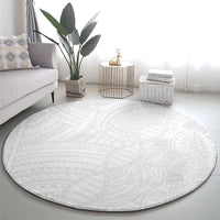 Samoan DNA Art Tattoo Round Carpet Polynesian Pattern All White
