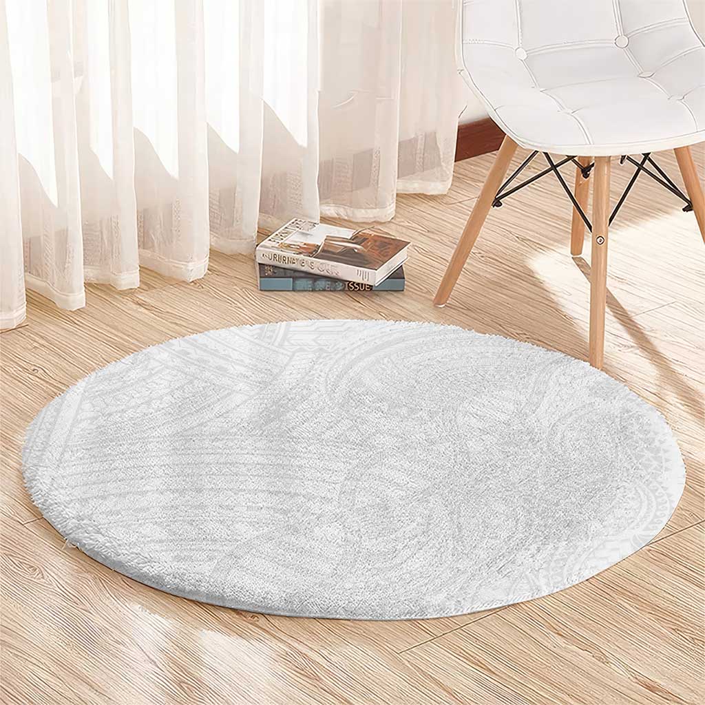 Samoan DNA Art Tattoo Round Carpet Polynesian Pattern All White