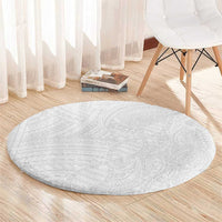 Samoan DNA Art Tattoo Round Carpet Polynesian Pattern All White