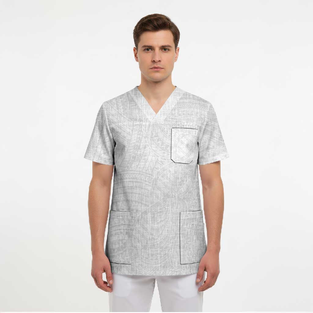 Samoan DNA Art Tattoo Scrub Top Polynesian Pattern All White LT03 - Polynesian Pride