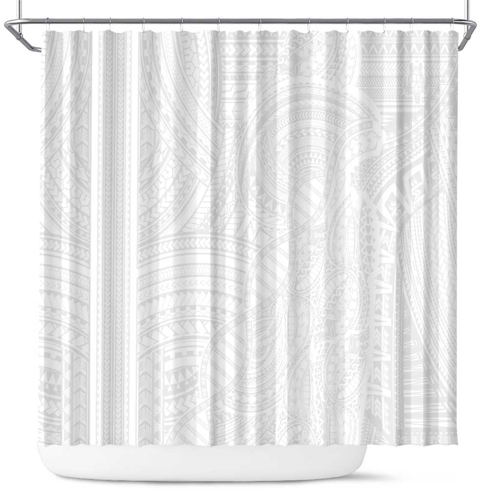 Samoan DNA Art Tattoo Shower Curtain Polynesian Pattern All White LT03 White - Polynesian Pride