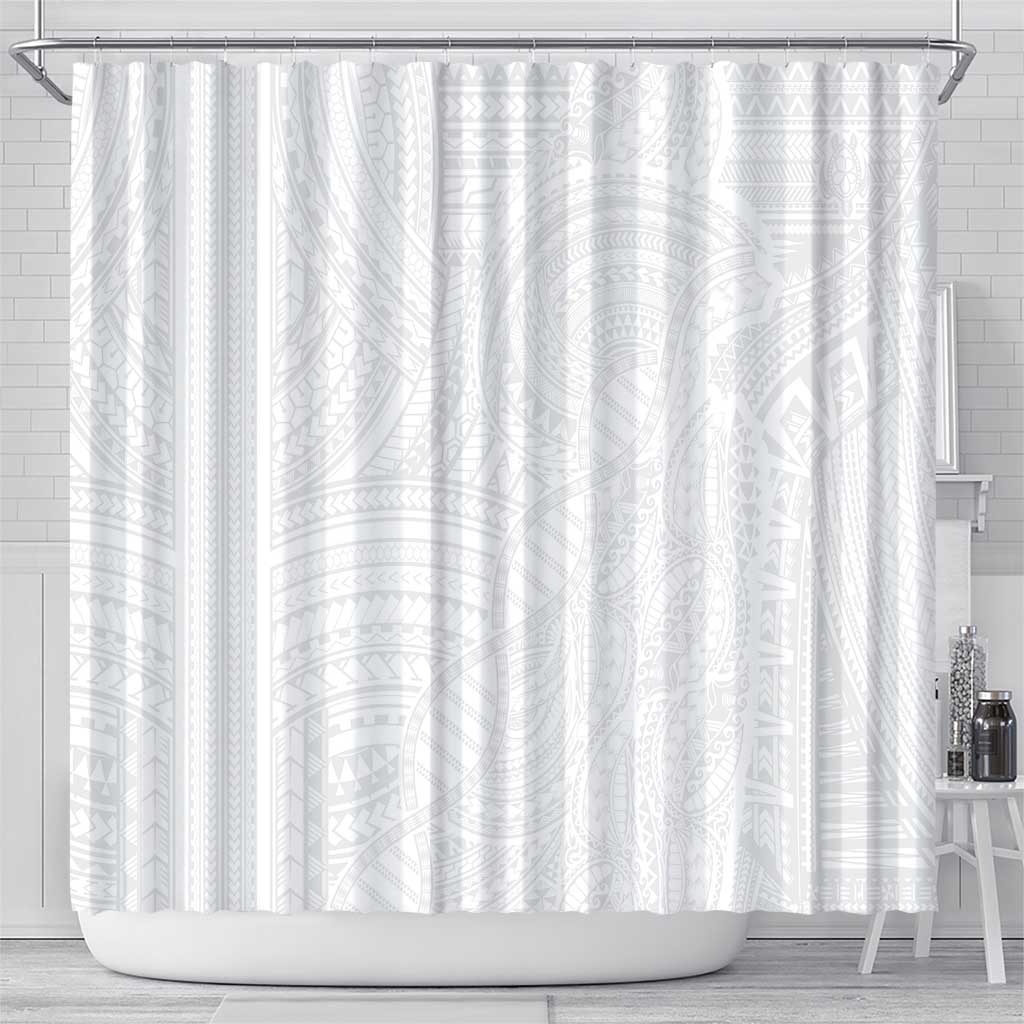 Samoan DNA Art Tattoo Shower Curtain Polynesian Pattern All White LT03 - Polynesian Pride